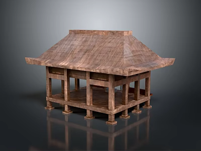 Traditional Wooden Pavilion Structure With Tiled Roof Pillar Support And Base Design 3d model