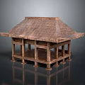 Traditional Wooden Pavilion Structure With Tiled Roof Pillar Support And Base Design