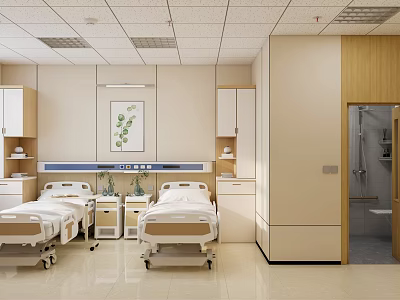 Modern Hospital Outpatient Ward Interior With Beds Cabinets And Decor 3d model