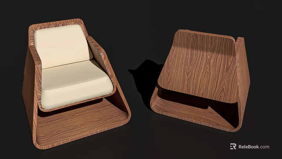 Modern Single Chair With Wooden Frame And Light Beige Cushion Design 3d model 