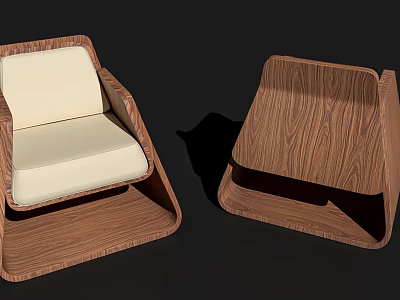 Modern Single Chair With Wooden Frame And Light Beige Cushion Design 3d model