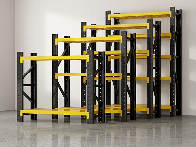 Sturdy Yellow and Black Metal Multi Tiered Storage Shelving Units for Efficient Storage 3d model