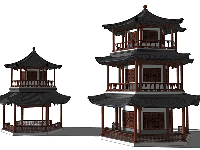 Traditional Chinese Ancient Architecture With Curved Eaves And Wooden Multi Story Pavilions 3d model