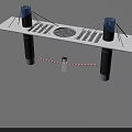 Modern Entrance Gate Structure With Tall Pillars Overhead Canopy And Access Control Barrier