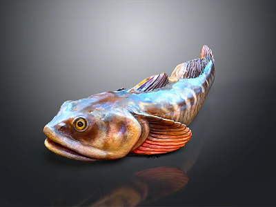 Detailed Fish Sculpture With Brown Blue Orange Colors And Fins On Black Background 3d model