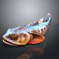 Detailed Fish Sculpture With Brown Blue Orange Colors And Fins On Black Background