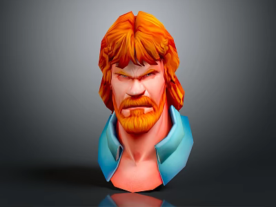 Fierce Game Movie Character 3D Model With Orange Hair Beard And Blue Collar 3d model