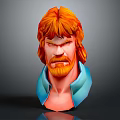 Fierce Game Movie Character 3D Model With Orange Hair Beard And Blue Collar
