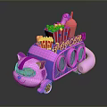 Cartoon Pink And Purple Cat Shaped Popcorn Truck With Popcorn Buckets And Drink Cups