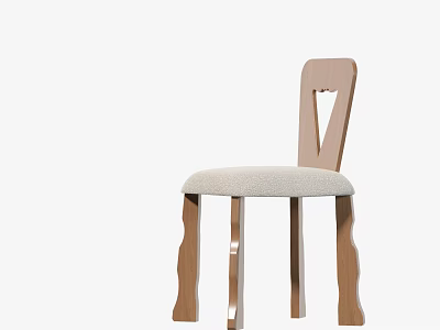 Wooden Leisure Chair With Beige Fabric Seat And Unique Backrest Design 3d model