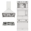 Modern Stainless Steel Kitchen Appliances Including Range Hood Gas Stove Microwave And Oven