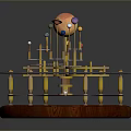 Astronomical Orrery Model With Wooden Base Metal Frame And Colorful Celestial Spheres