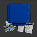Blue Mailbox With ПОЧТА Sign And Scattered Postcards And Letters