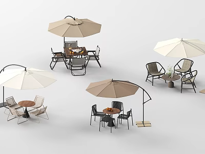 Multiple Outdoor Table Sets Featuring Umbrella And Matching Chairs For Patio Use 3d model