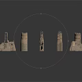 Building Construction Model Featuring Rough Stone Fragment Blocks And Structural Elements