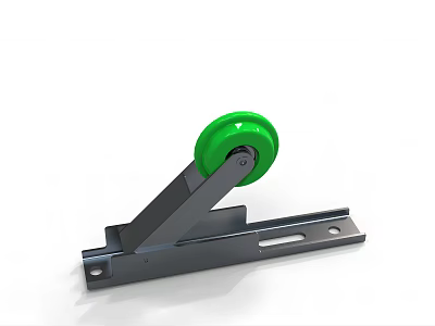 Durable Industrial Metal Roller Device With Green Wheel And Mounting Bracket 3d model