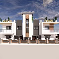 Modern Detached Villa Exterior Design With Balconies Green Plants And Decorative Column