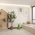 Shopping Mall Store Corridor With Light Colored Lockers Decorative Paintings And Bench Seating