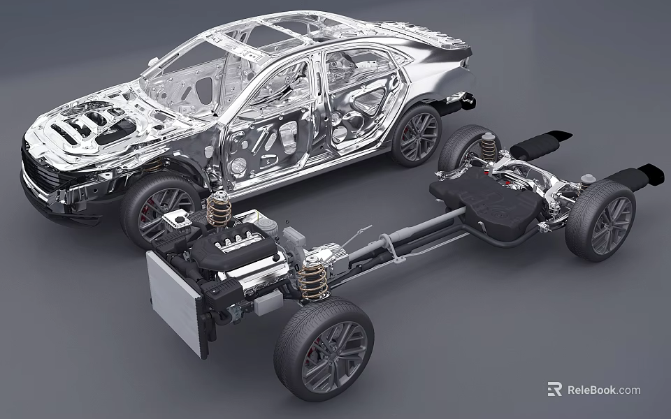 Car Chassis And Body Frame Structural Components Mechanical Design Details 3d model 