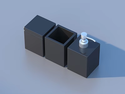 Black Bathroom Accessories Set with Square Design Open Compartment and Soap Dispenser Pump 3d model