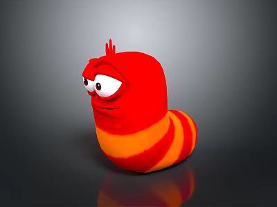 Cartoon Red Worm Character With Orange Stripes And Big Eyes 3d model