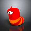 Cartoon Red Worm Character With Orange Stripes And Big Eyes