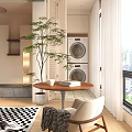 Cozy Home Balcony With Washing Machine Plant Table Chair And City View