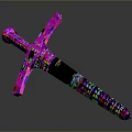 Vibrant Fantasy Weapon Sword With Pink Hilt Multicolored Blade And Shiny Reflection