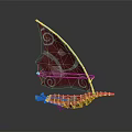Unique Turquoise Water Vehicle with Red Sail and White Spiral Patterns