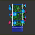 Decorative Blue Storage Shelf With Green Vines Blue And Pink Flowers