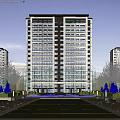 Modern High-rise Residential Building With Lush Lawn Trees And People Walking Around
