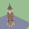 Bricked Clock Tower With Spire Arched Doors And Green Lawn Under Blue Sky