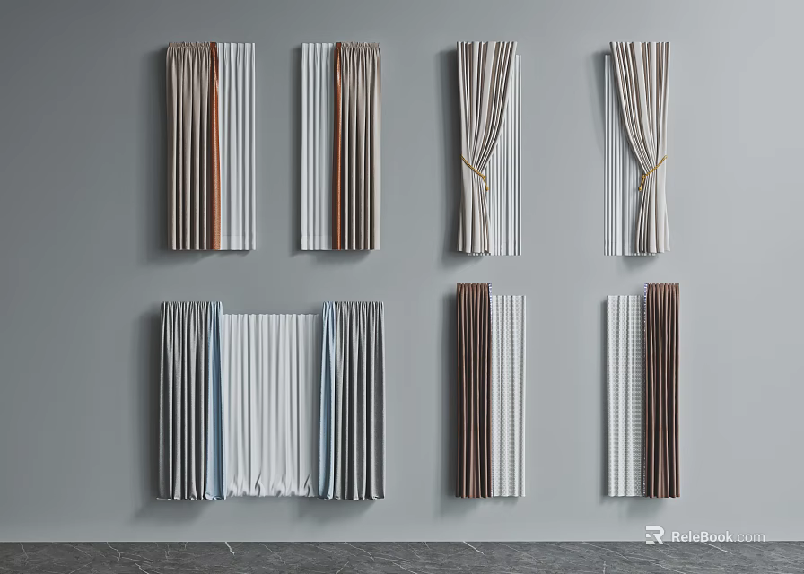 Modern Curtains With Striped Patterns And Pleated Designs For Home Decor 3d model