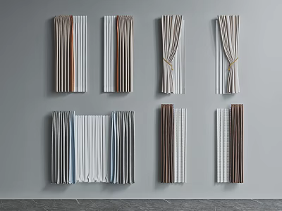 Modern Curtains With Striped Patterns And Pleated Designs For Home Decor 3d model