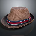 Brown Woven Stylish Hat With Blue Red Striped Band Fashion Design Look