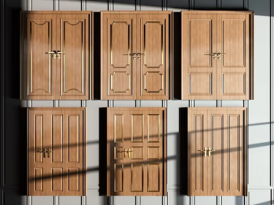 Wooden Double Doors With Various Panel Designs And Metal Handles For Interior 3d model