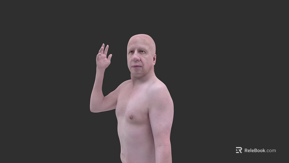Shirtless Man With Raised Arm Waving Hand Against Dark Background 3d model 