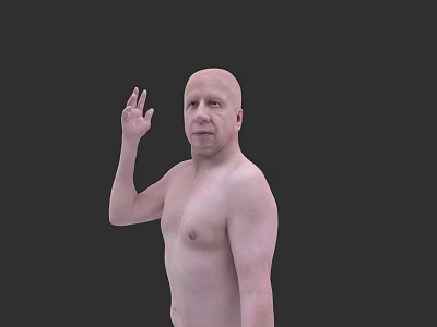 Shirtless Man With Raised Arm Waving Hand Against Dark Background 3d model