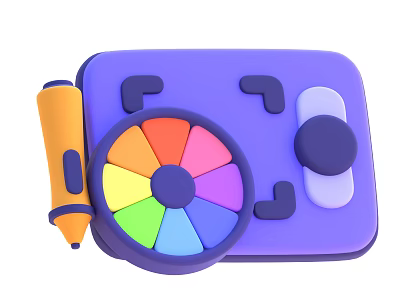 Colorful Drawing Tool Set With Purple Case Orange Pen And Color Wheel 3d model