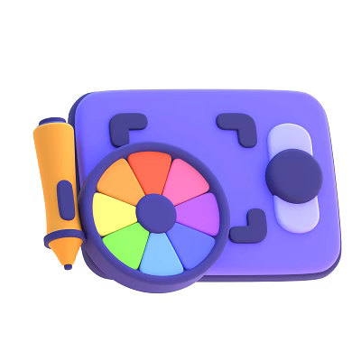 Colorful Drawing Tool Set With Purple Case Orange Pen And Color Wheel 3d model