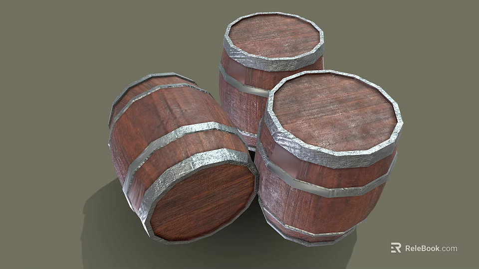 Practical Wooden Kitchen Storage Barrels With Silver Metal Hoops And Rustic Design 3d model 