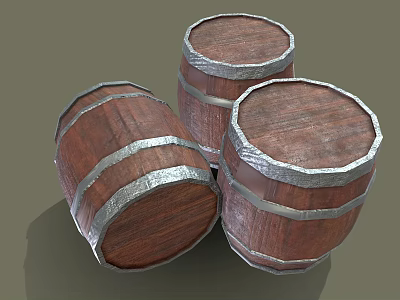 Practical Wooden Kitchen Storage Barrels With Silver Metal Hoops And Rustic Design 3d model