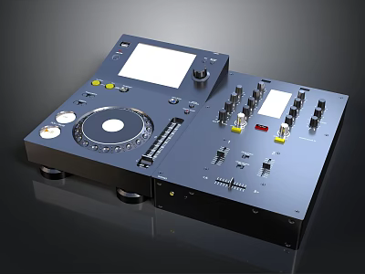 Professional Black DJ Mixer With Turntable Control Knobs Buttons And Display Screen 3d model