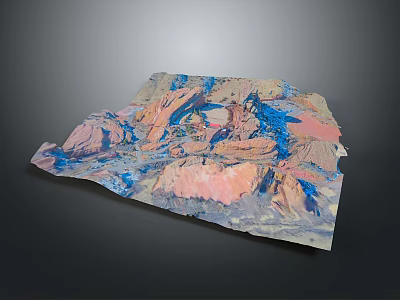 Modern 3D Terrain Model With Colorful Pink Blue Brown Mountainous Topography 3d model