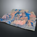 Modern 3D Terrain Model With Colorful Pink Blue Brown Mountainous Topography