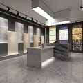 Modern Showroom With Marble Display Panels Polished Stone Floor And Recessed Lighting