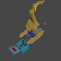 Yellow Industrial Robotic Arm Mechanical Equipment With Base And Blue Container
