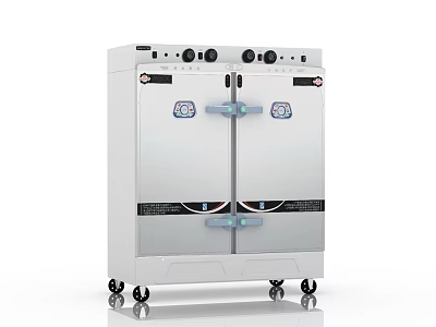 Stainless Steel Double Door Commercial Kitchen Appliance With Wheels And Control Knobs 3d model