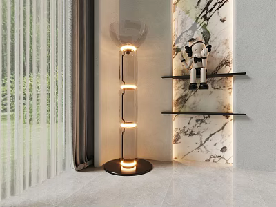 Sleek Modern Floor Lamp With Glass Body And Illuminated Rings In Interior Space 3d model
