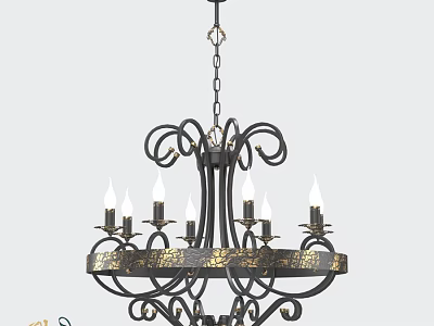 Vintage Style Black Metal Chandelier With Gold Accents And Candle Shaped Lights 3d model